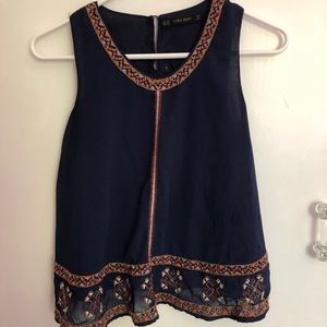 Zara navy embroidered blouse/tank top